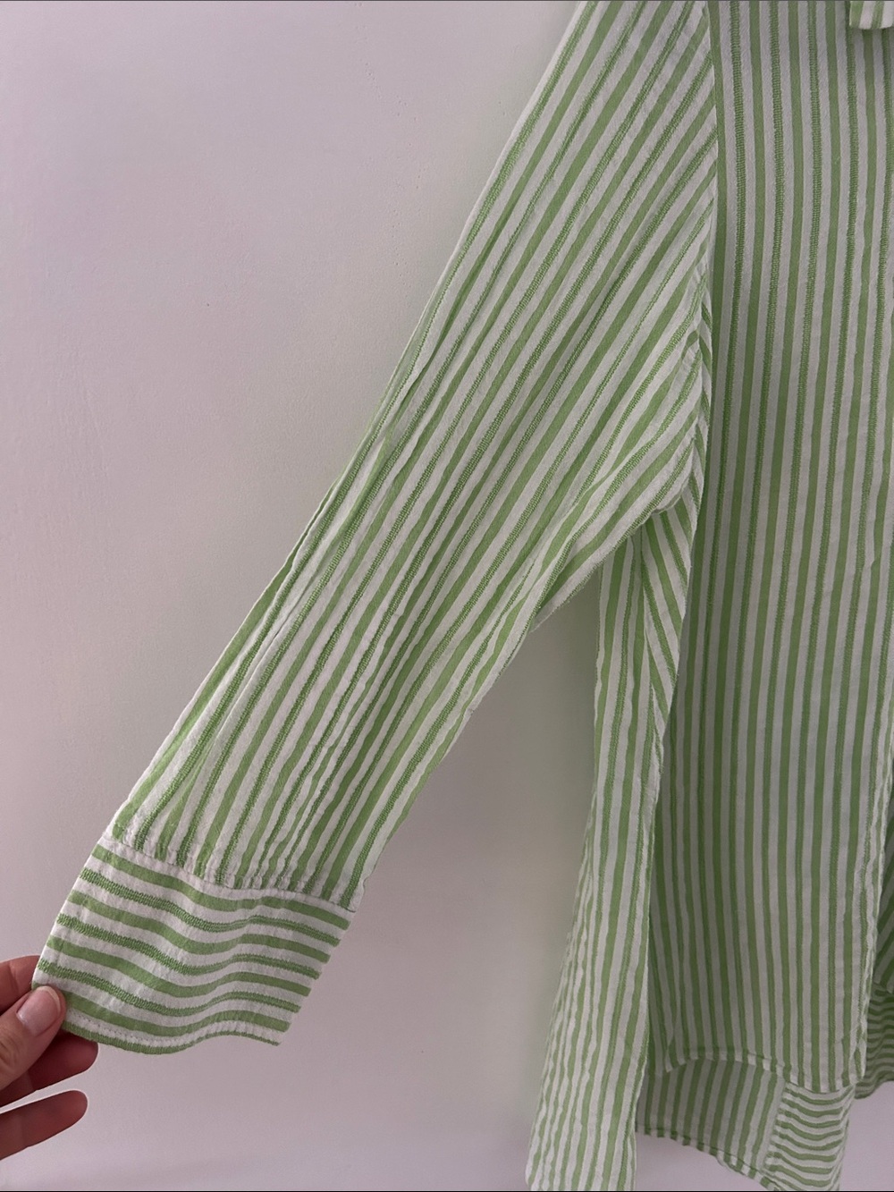 Habitat Cotton Button-Front Tunic Green/White Striped Lagenlook Coastal Small - Picture 4 of 14
